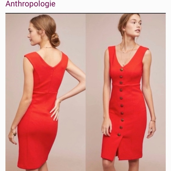 Anthropologie Dresses & Skirts - Maeve by Anthropologie Red Midi Pencil Dress + Button Detail | Medium